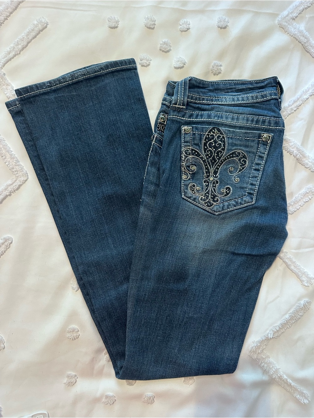 Miss Me Dark Blue Bootcut Jeans with Embellished Back Pockets